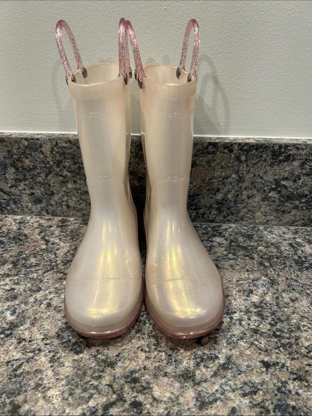 Western Chief Pearl Rain Boots with Pink Glitter Handles- 12